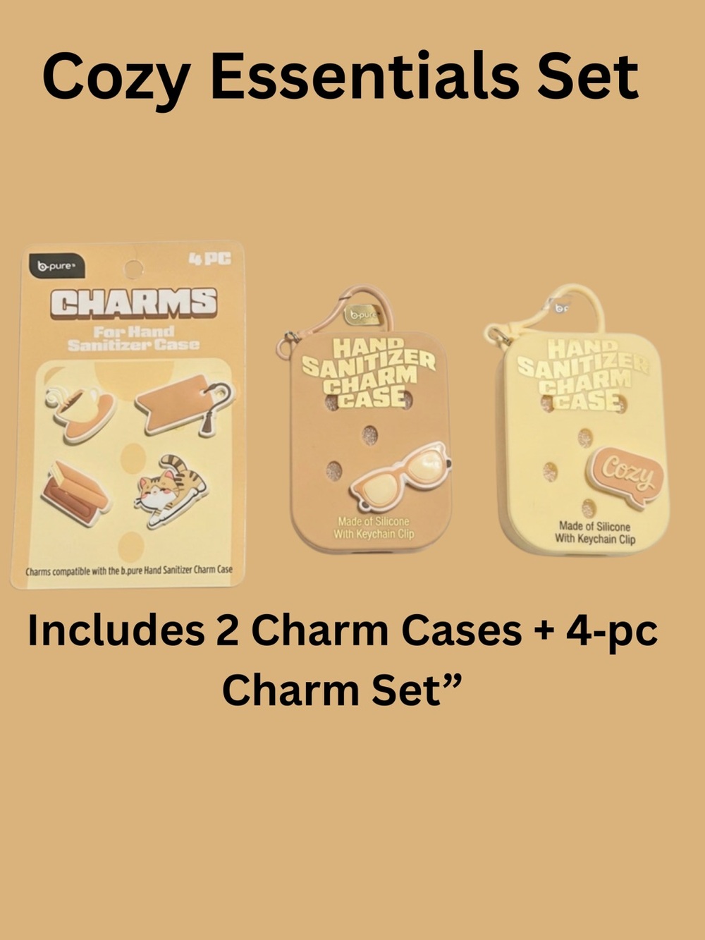 B•Pure Hand Sanitizer Charm Case 3 Charms Cozy Essentials Bundle
